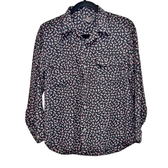 Vintage GUESS Georges Marciano Mini Floral Shirt Women's Size M Black USA Made - Picture 1 of 4